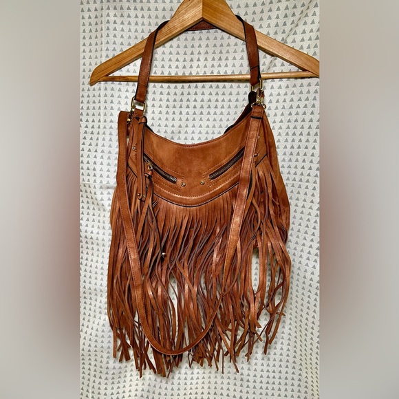 Apt. 9 Handbags - Apt. 9 Leather Fringe Hobo Crossbody Bag EUC